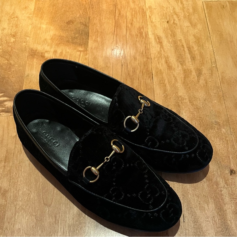 Gucci GG black velvet loafers size 37 preowned
